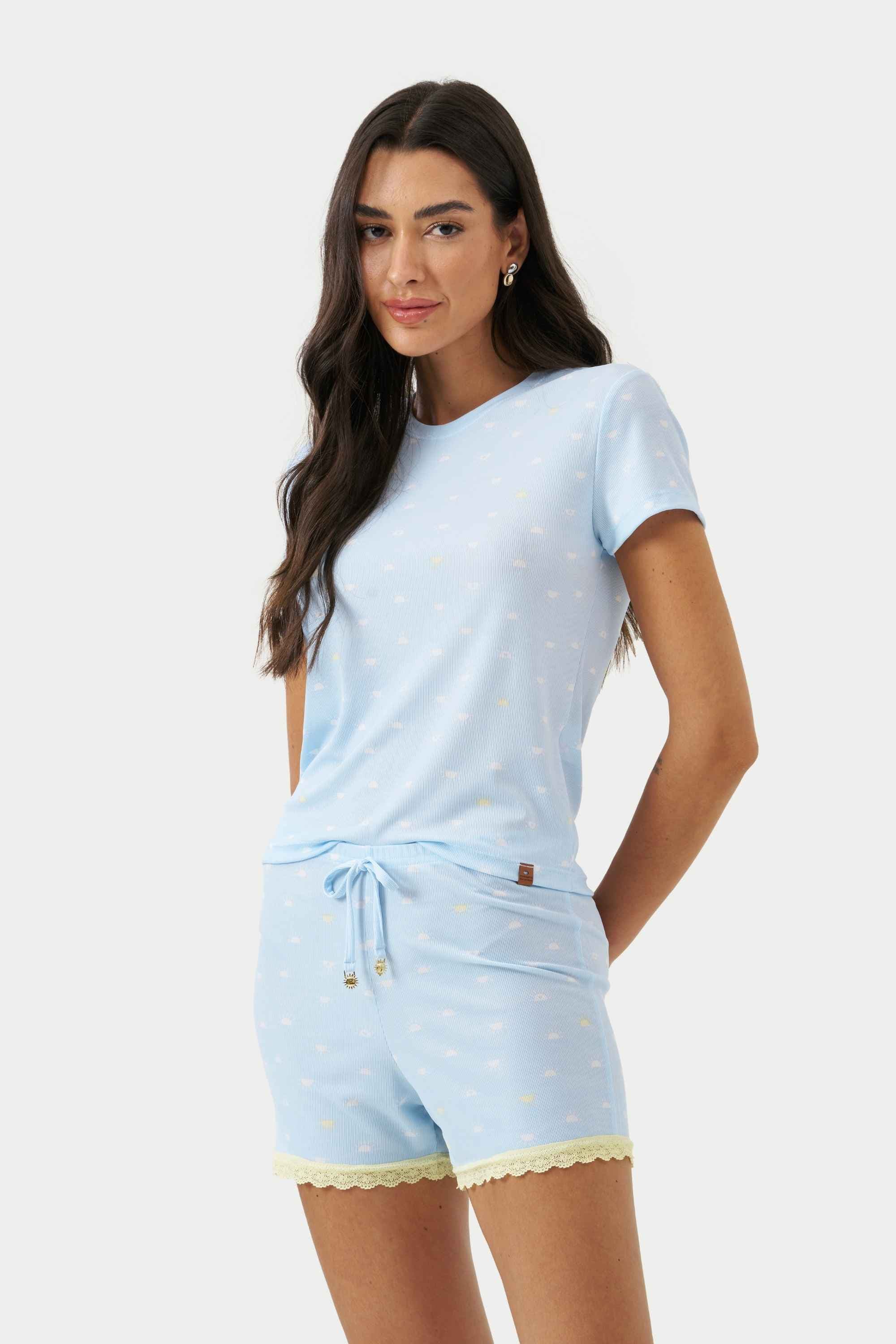 Pijama Feminino Manga Curta Coordenado Solar