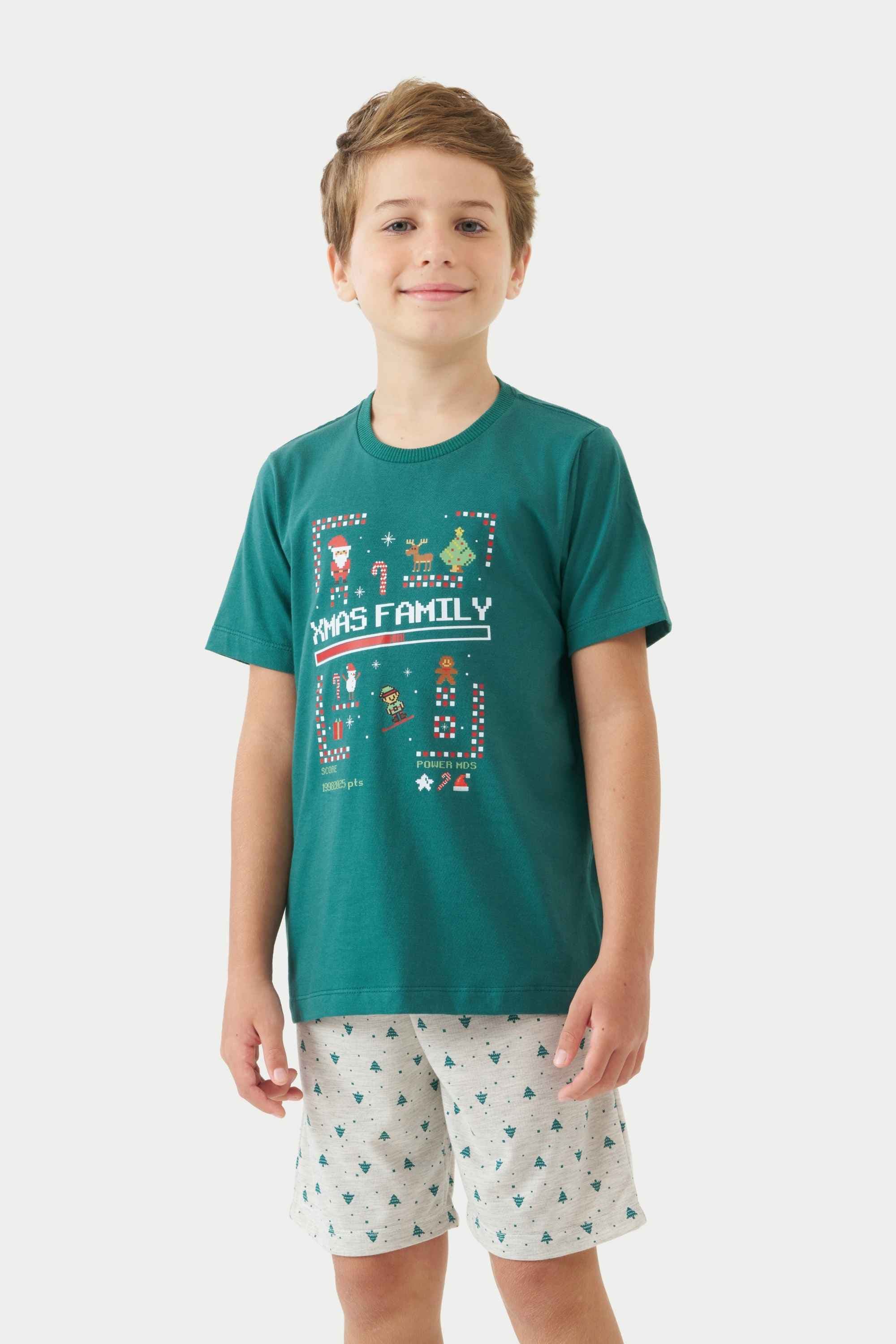 Pijama Curto Infantil Masculino Coordenado Missão Natal