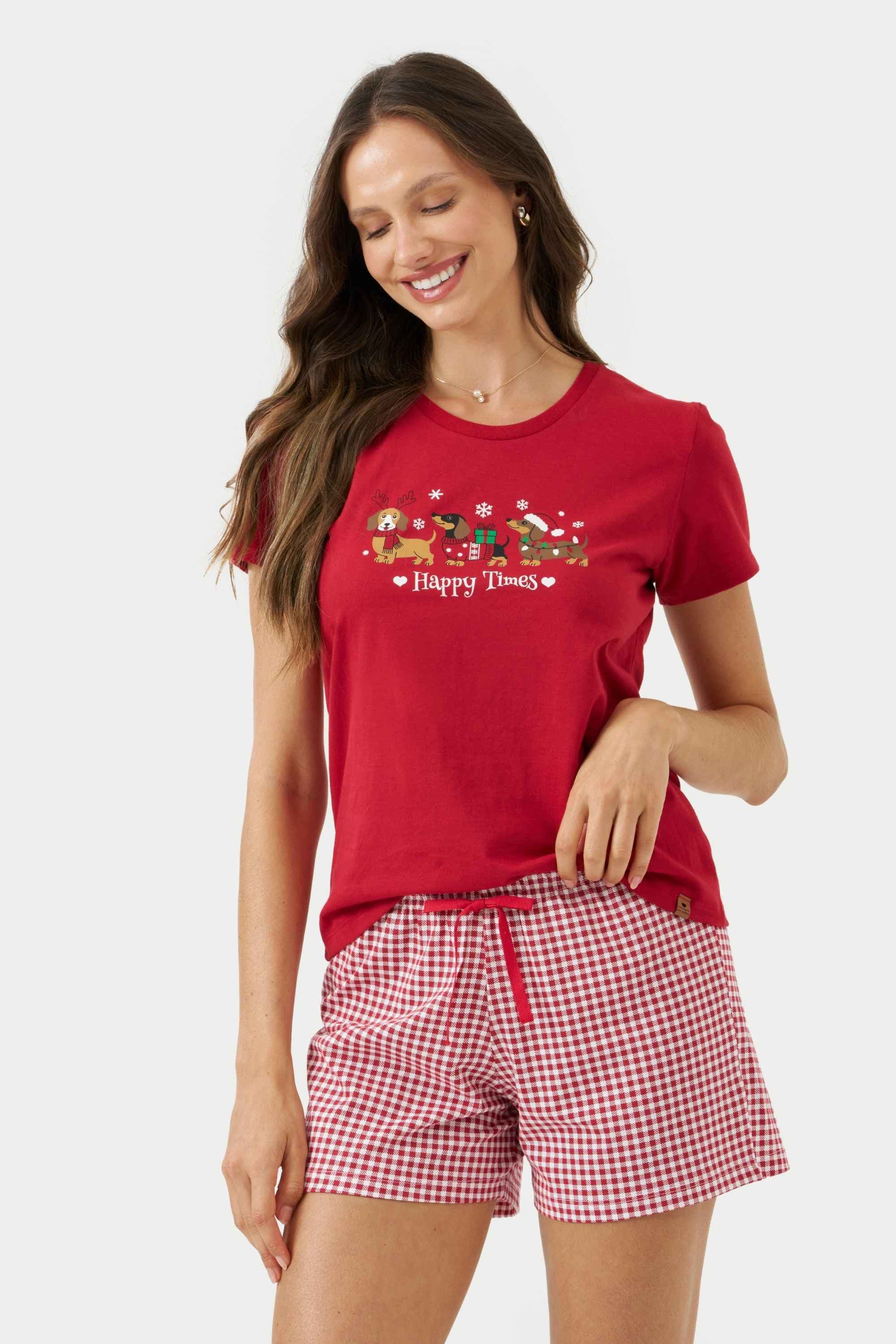 Pijama Curto Adulto Feminino Coordenado Natal