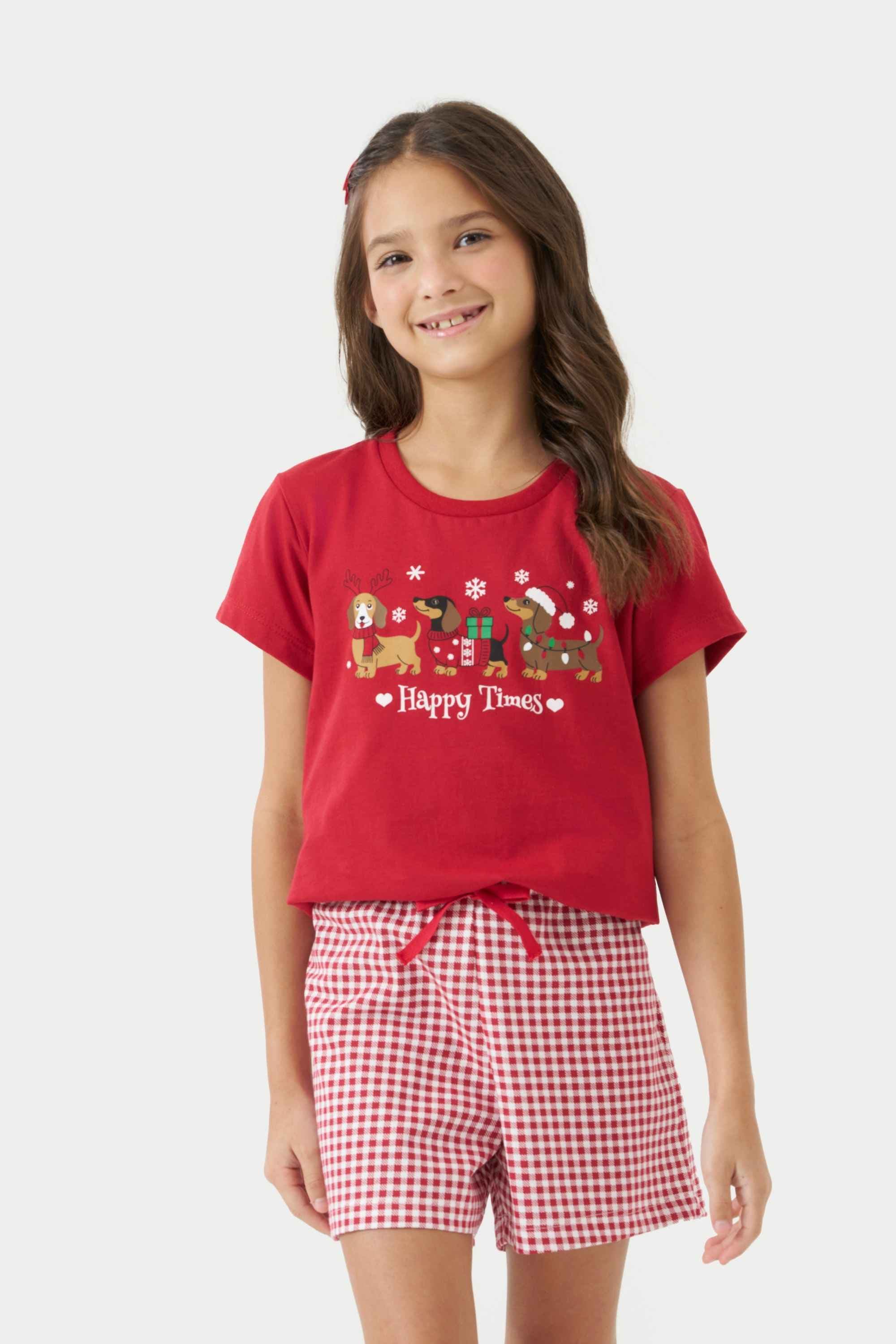 Pijama Curto Infantil Feminino Coordenado Natal
