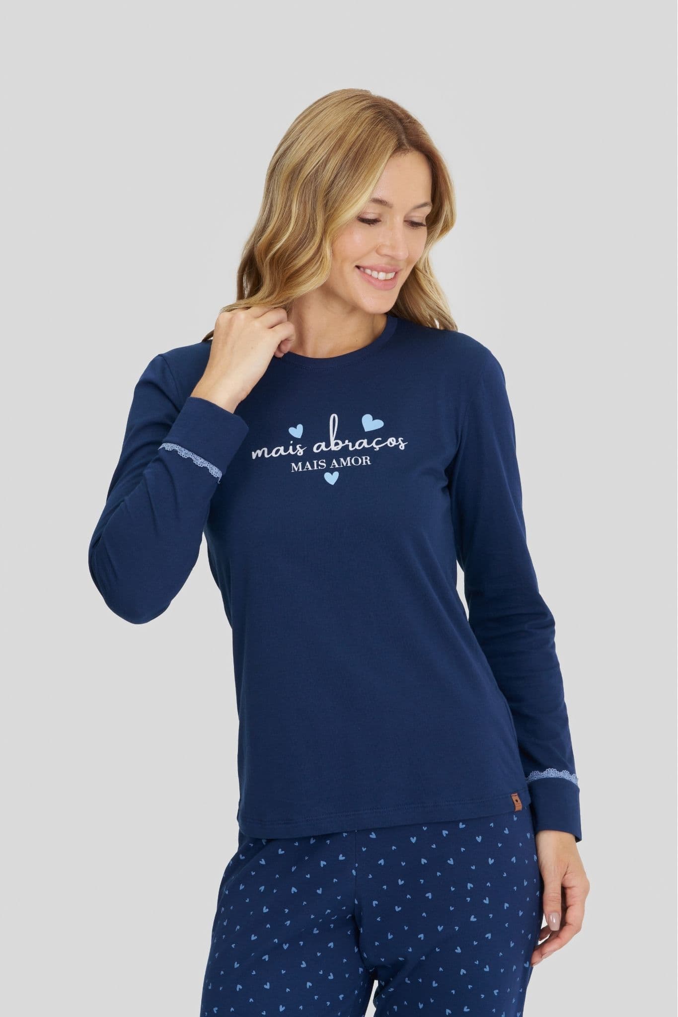 Pijama Longo Feminino Pingos de Amor