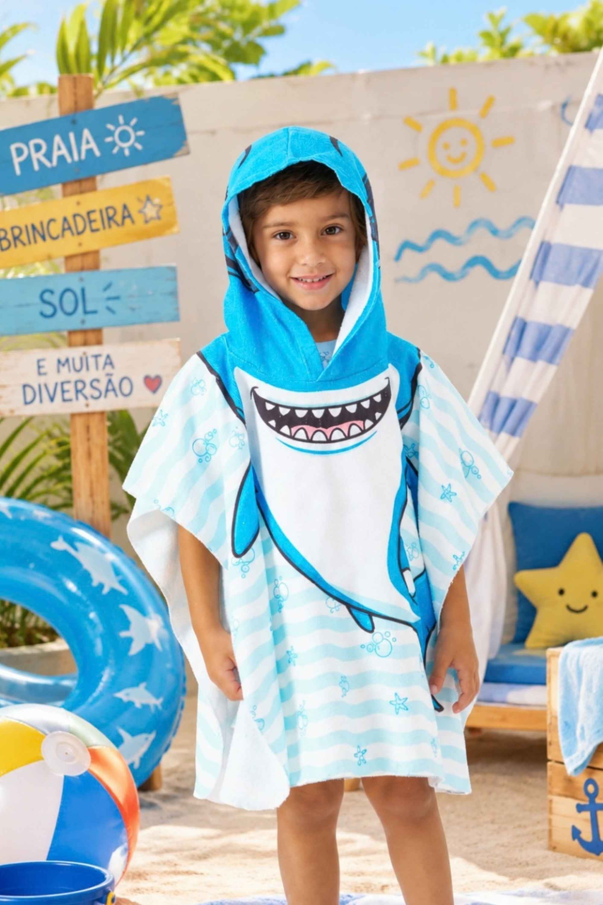 Toalha Banho com Capuz Infantil Menino Coordenado Dude