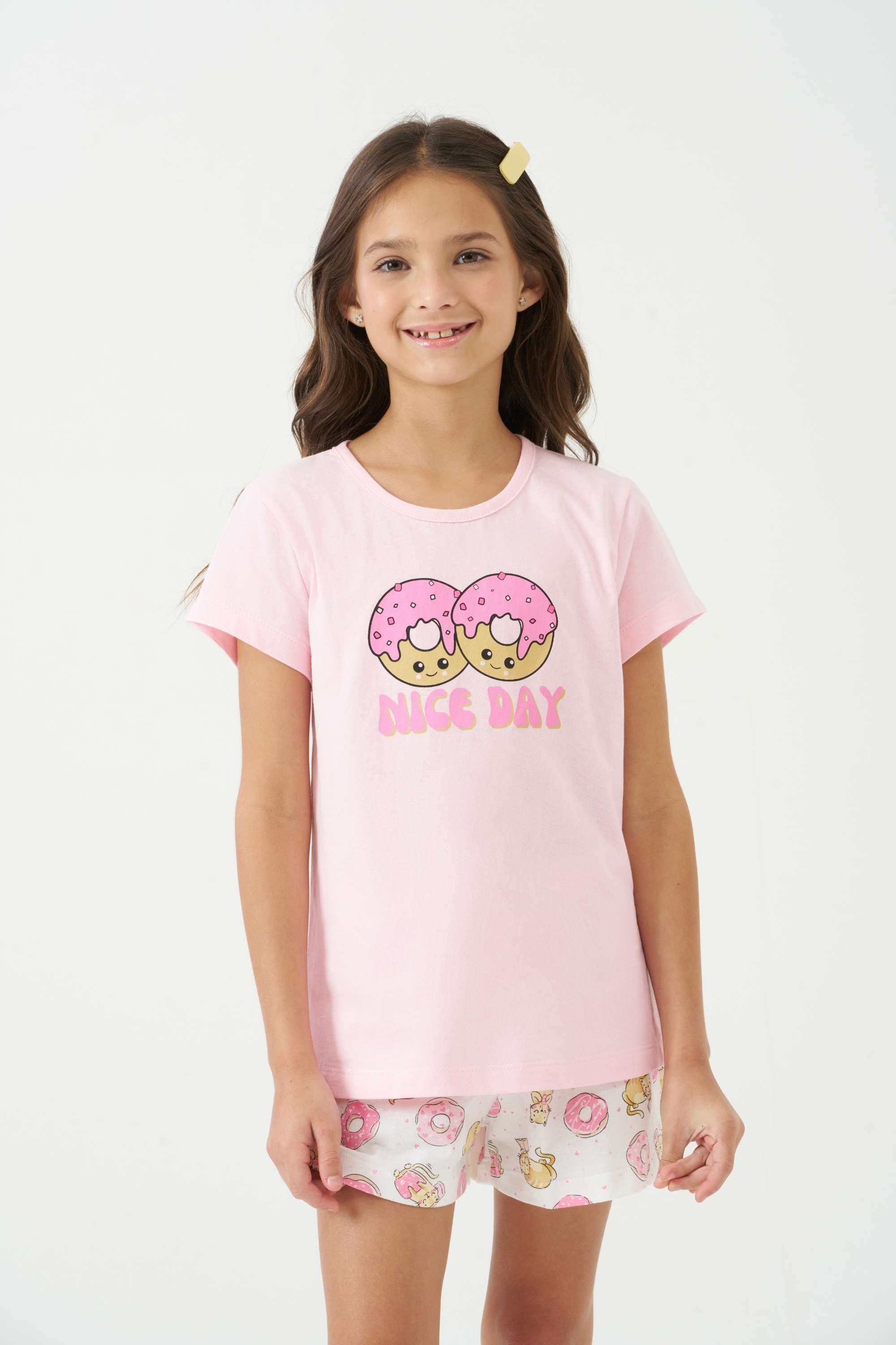 Pijama Infantil Manga Curta Coordenado Good Day