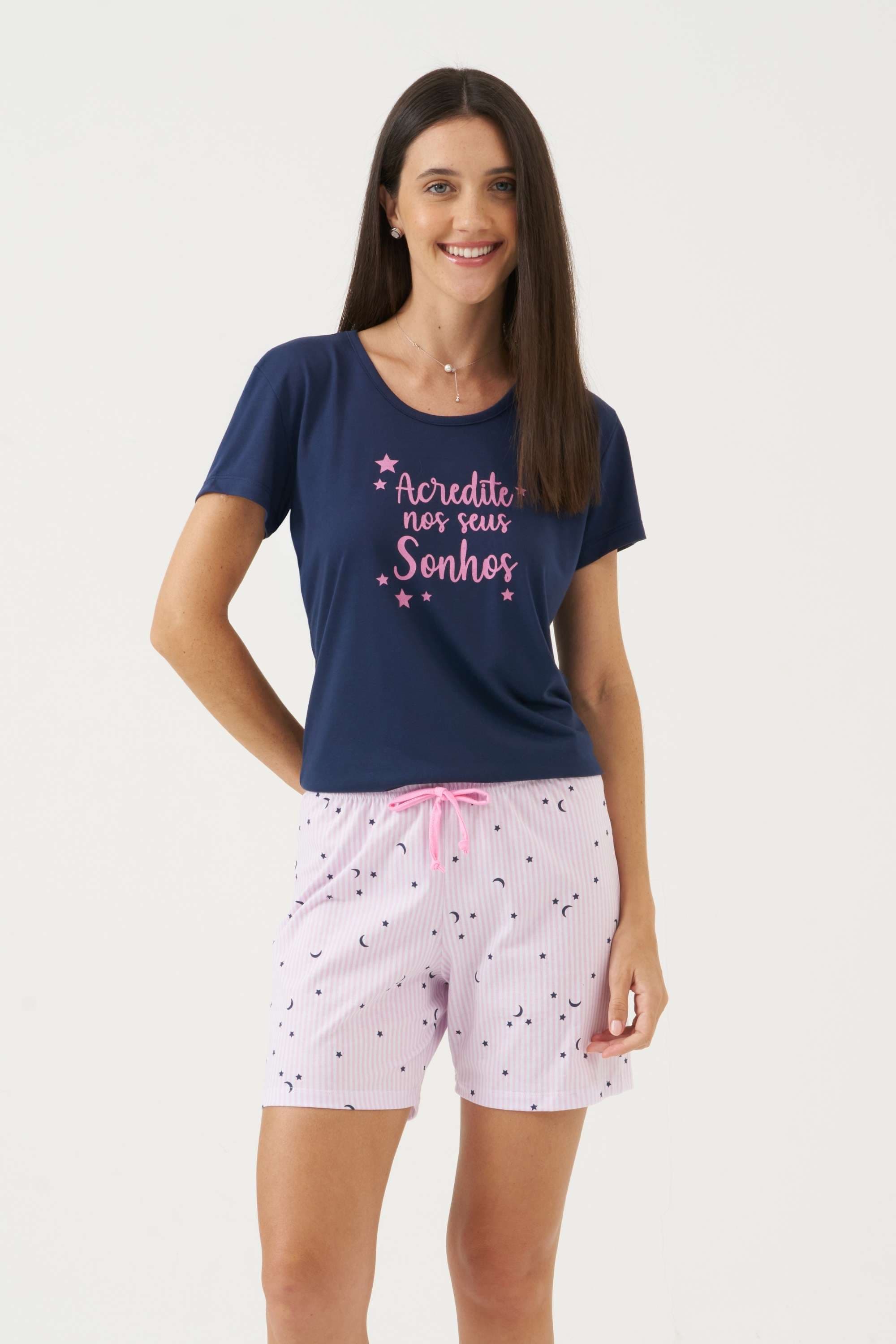 Pijama Feminino Manga Curta Coordenado Céu Estrelado