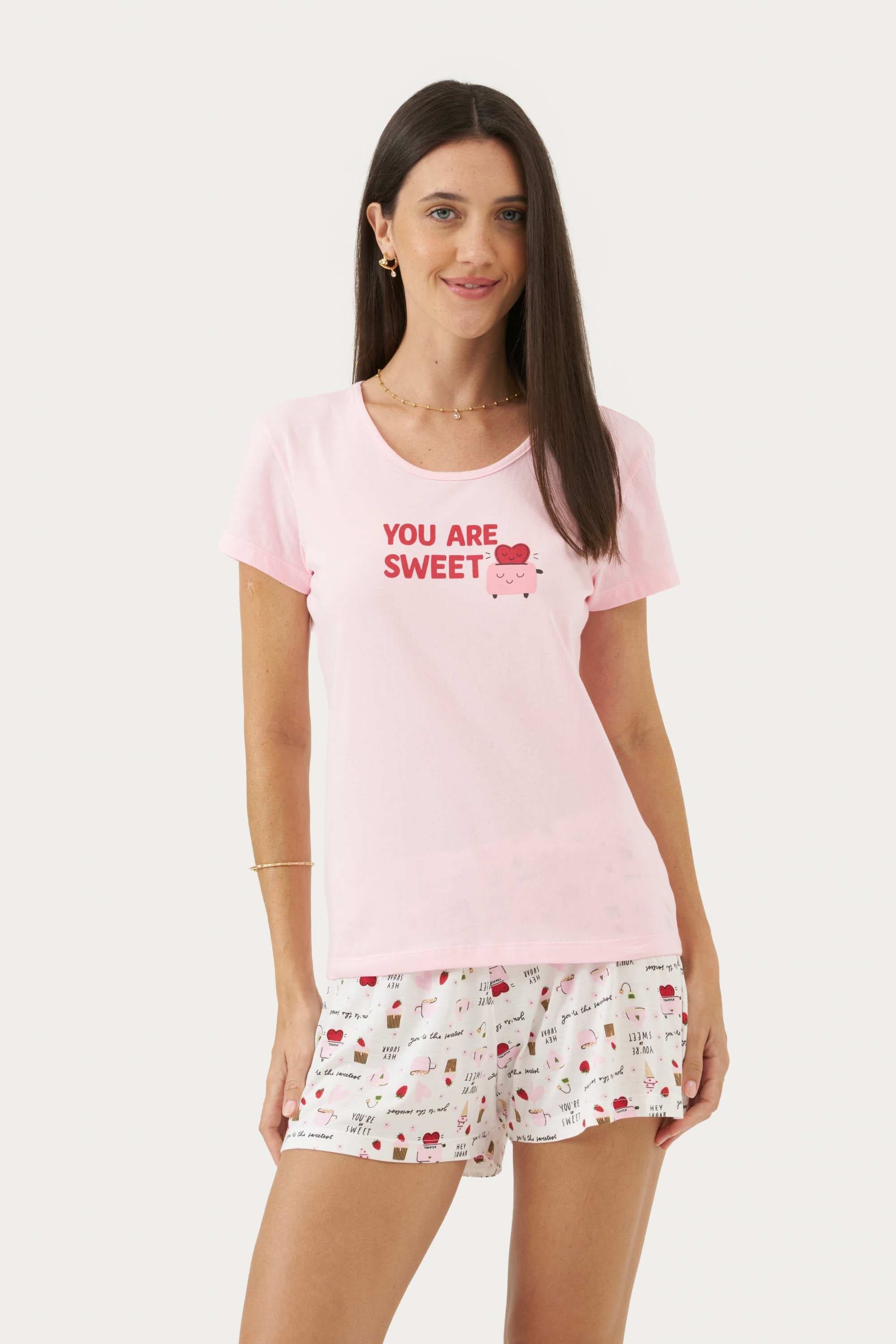 Pijama Feminino Manga Curta Coordenado Você É Doce