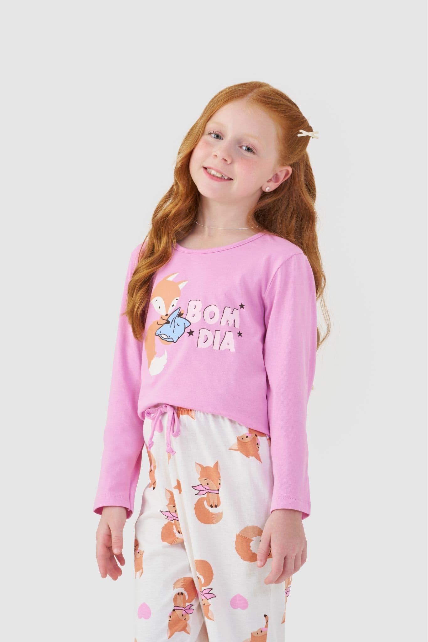 Pijama Manga Longa Infantil Feminino Liso e Estampado
