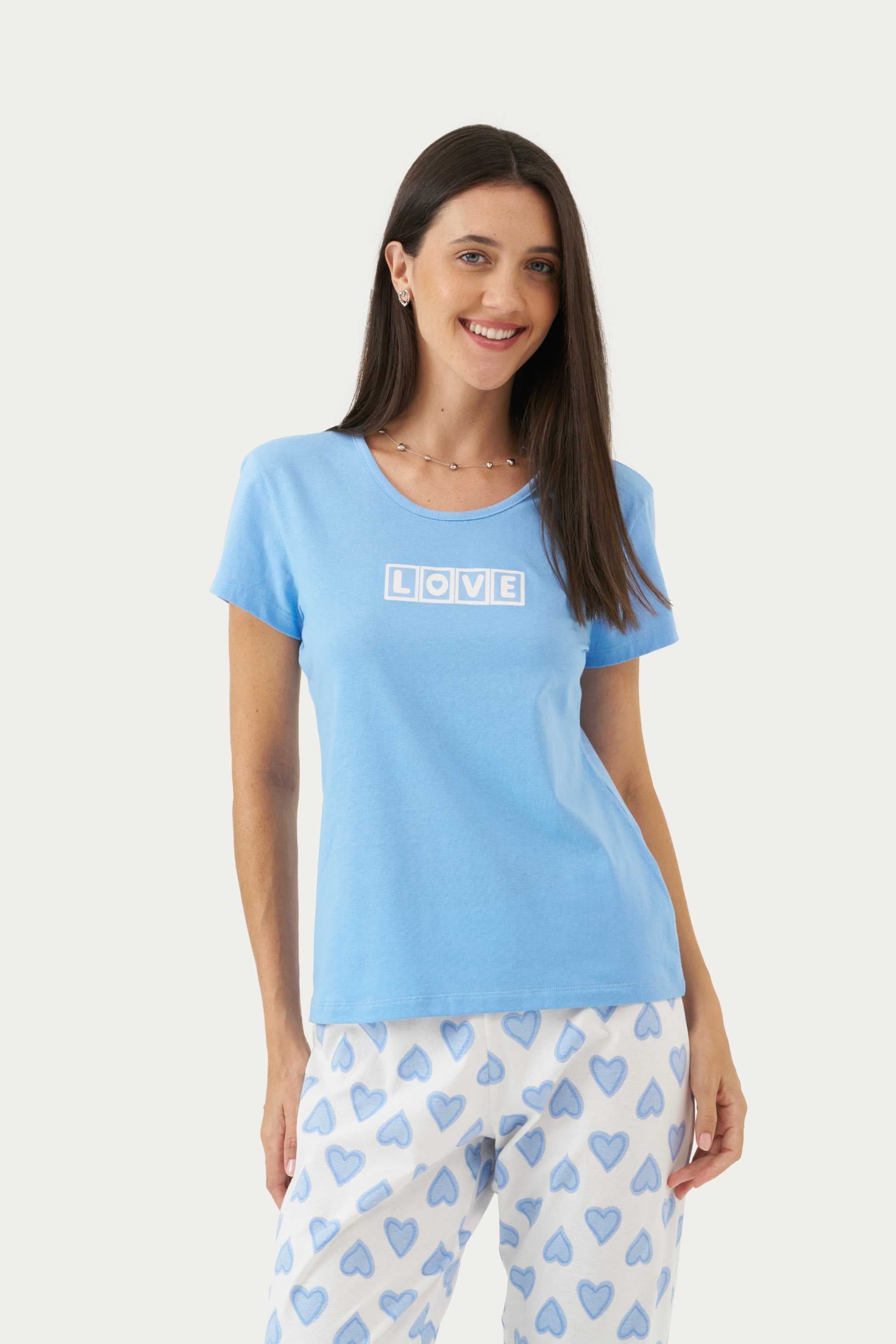 Pijama Feminino Manga Curta com Calça Coordenado Ame-se